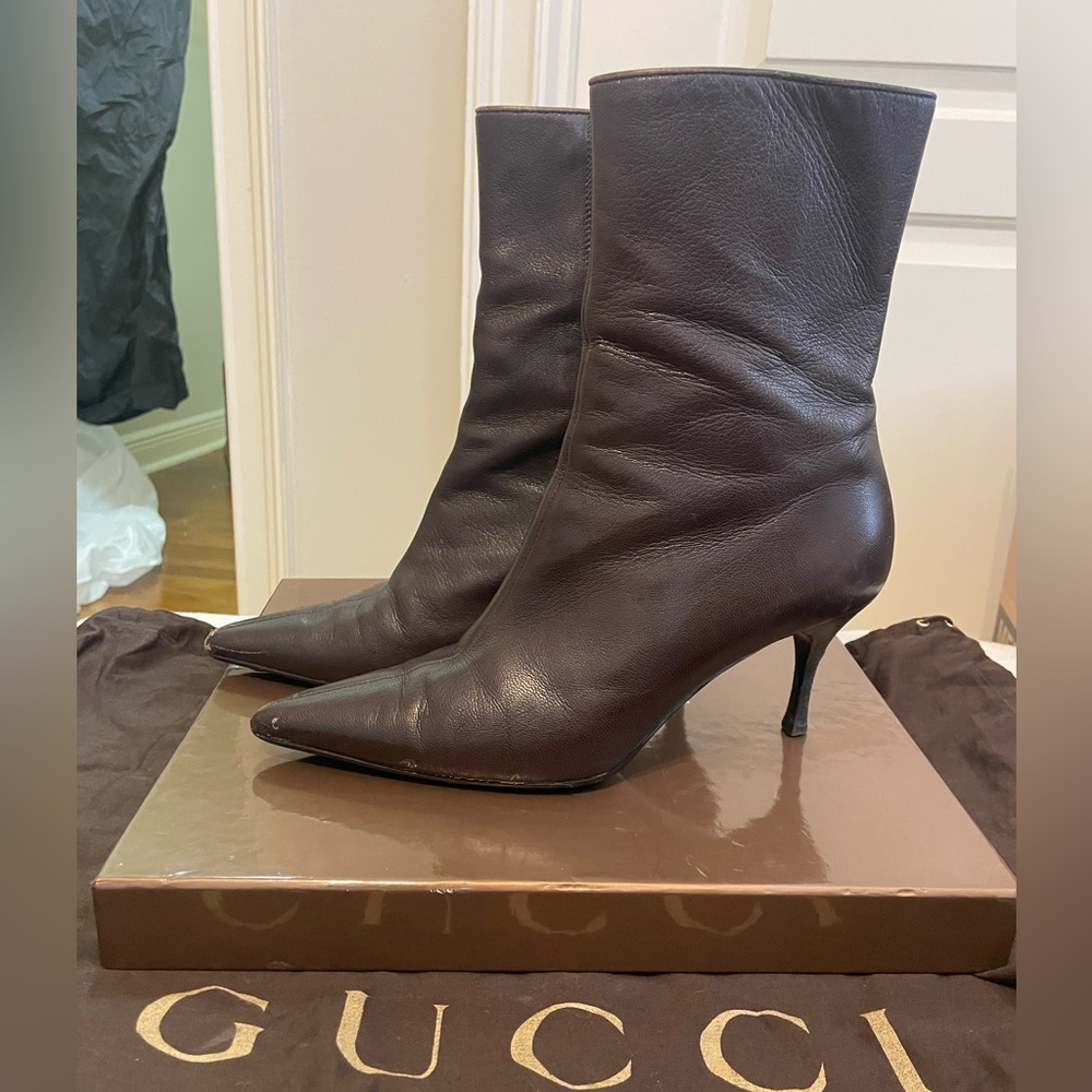 Gucci leather Sittletto Pelle S Gomma, Cocoa; size 8